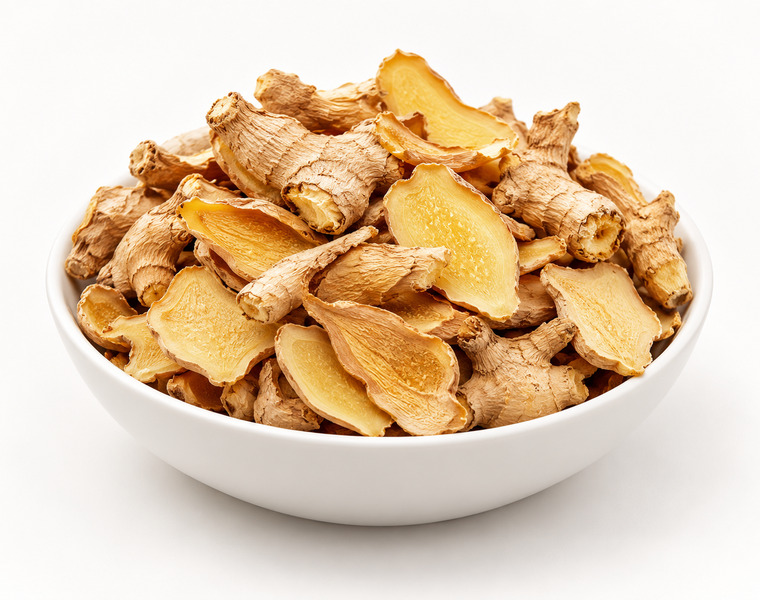Dried ginger whole and half-sliced